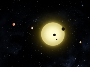 The Kepler-11 planetary system, with at least 6 planets in short orbits. From https://en.wikipedia.org/wiki/Kepler-11.